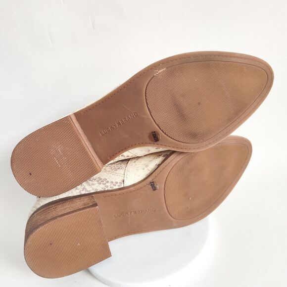 Lucky Brand Snakeskin Leather Flat Loafers 7.5 / 38 Pointy Toe Slip On Western - Picture 7 of 8